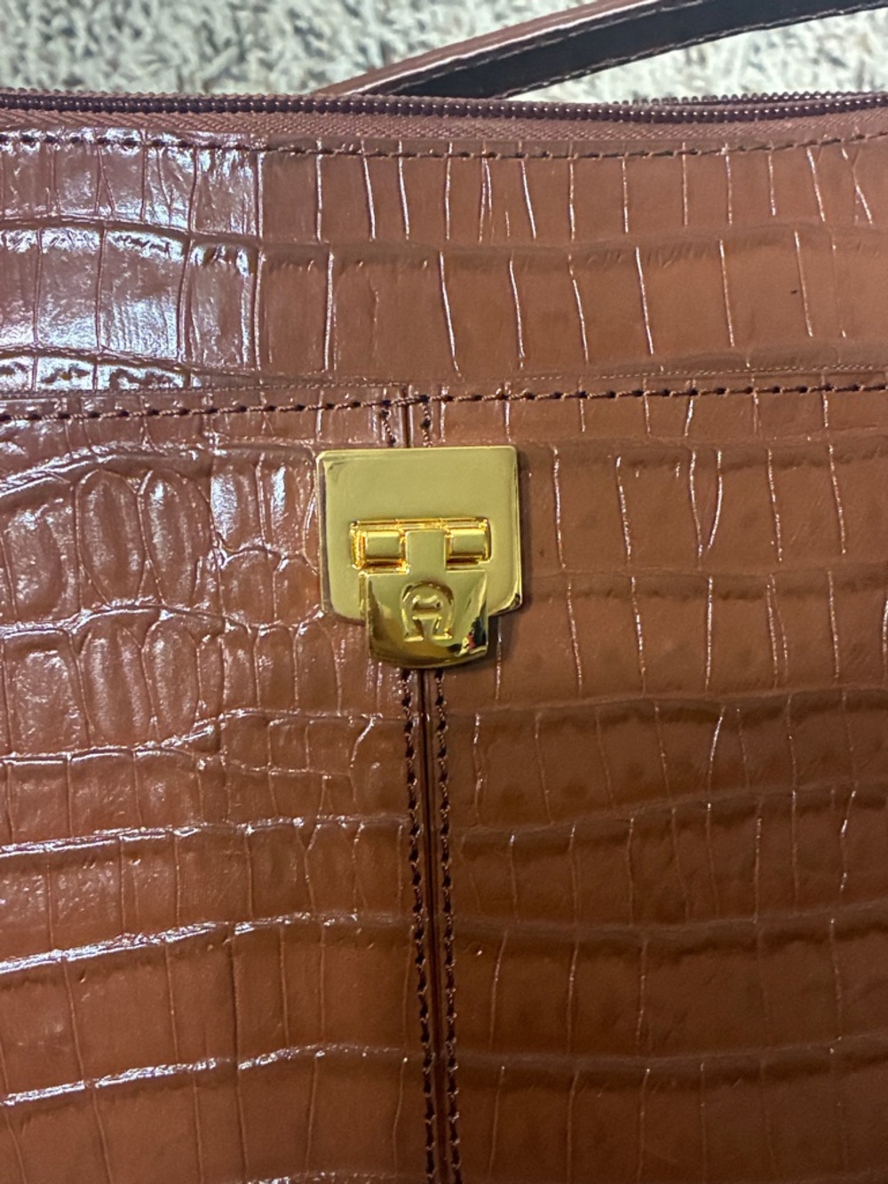 Etienne Aigner Brown Croc-Embossed Leather Shoulder Bag - Picture 4 of 14